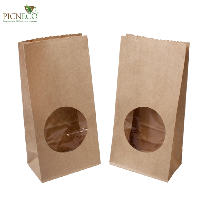 товар Крафт пакет с окном 70 мм, прямоугольное дно, 100*60*200 мм KPR010